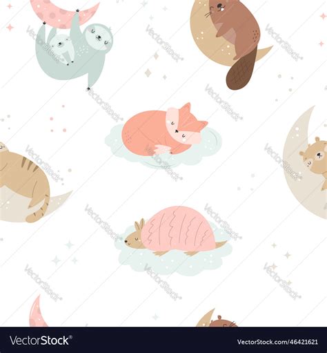 Seamless pattern with cute sleeping animals Vector Image