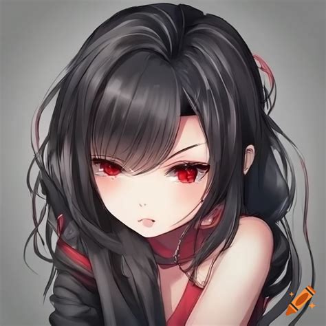 Beautiful Anime Girl Pale Skin Long Black Hair With A Red Off