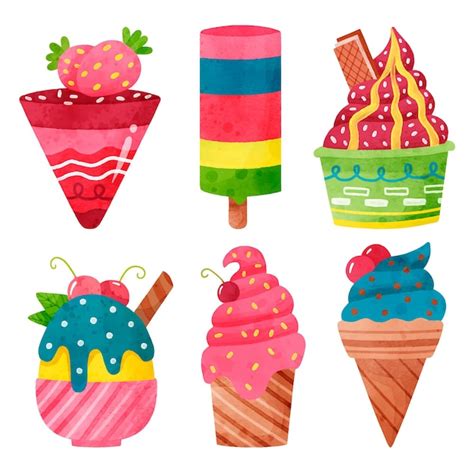 Set De Helado De Acuarela Pintado A Mano Vector Gratis