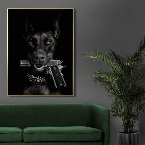 Doberman Gun Poster, Hypebeast Canvas, Luxury Designer Fashion Dog ...