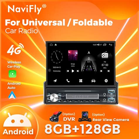 Navifly 8G 128G 1Din Android Auto Carplay Car Radio 7Inch Retractable