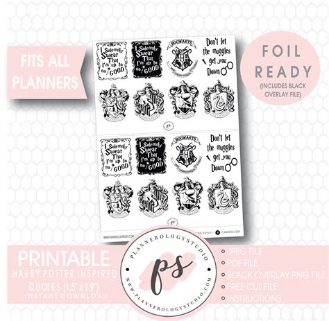 Harry Potter Inspired Quotes Digital Printable Planner Stickers Foil