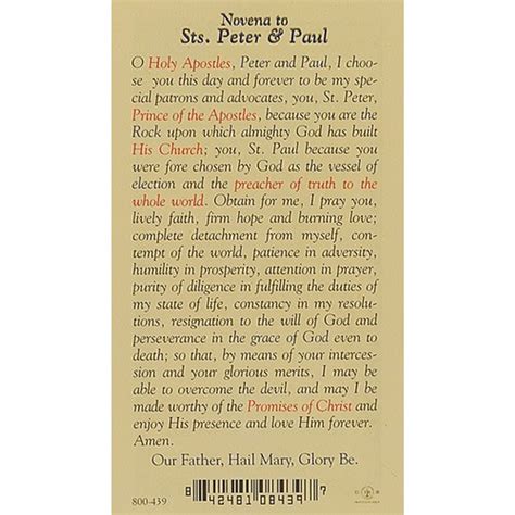 Novena To Sts Peter And Paul Prayer Card The Catholic Company®