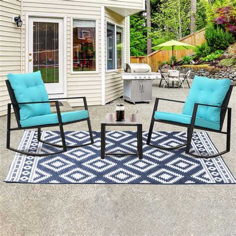 FHFO 3 Pieces Rocking Wicker Bistro Set Front Porch Chairs Patio