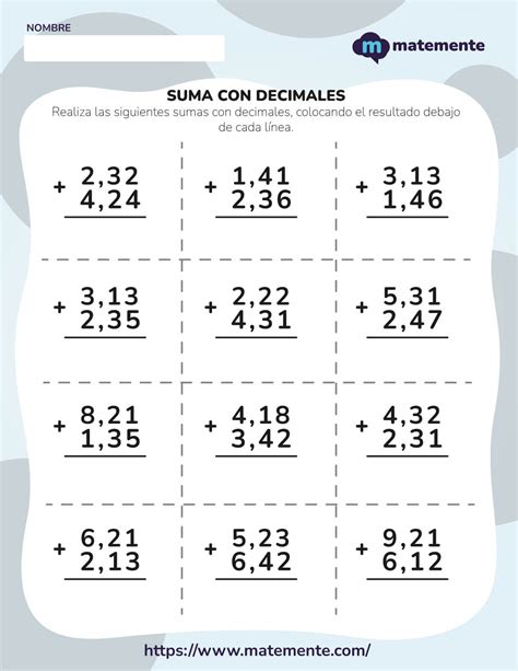 240 Suma Y Resta De Decimales Ejercicios Para Imprimir