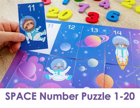 Space Theme Number Puzzle 1 20 Printable Preschool Activity Etsy