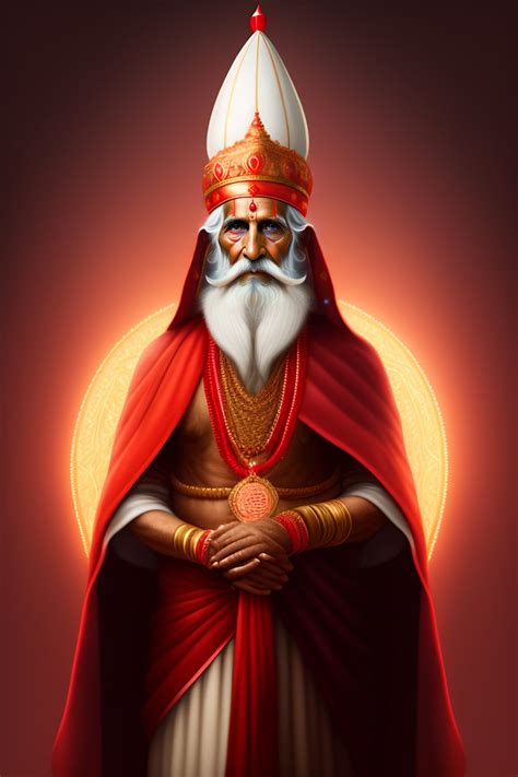 lexica fair skinned  hindu male saint  red pointy hat