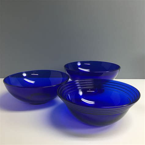 Three Vintage Cobalt Blue Serving Bowls For Mix And Match Display Or Serving Collection