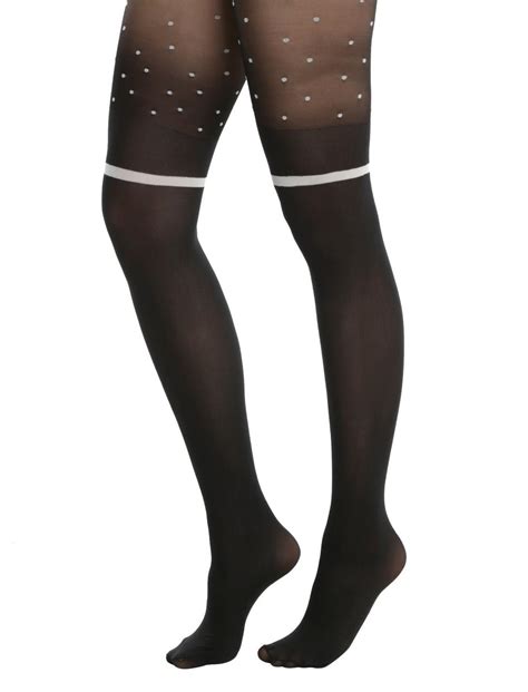 Blackheart Black And White Polka Dot Faux Thigh High Tights Hot Topic