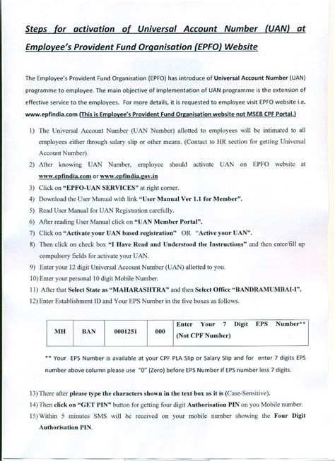 PDF Steps For Activation Of Universal Account MAHADISCOM For UAN