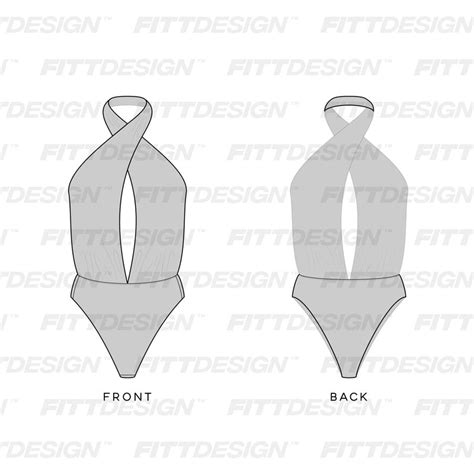 Ladies Backless Halter Neckline Swimsuit Vector Template Mock Up And Tech