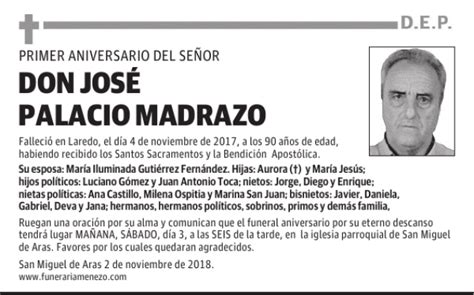 DON JOSÉ PALACIO MADRAZO Esquela Necrológica El Diario Montañés