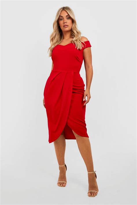 Plus Off The Shoulder Wrap Midi Dress Boohoo