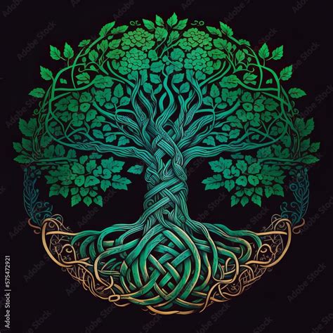 Celtic Tree Of Life And Death Symbol In Vivid Emerald Colors