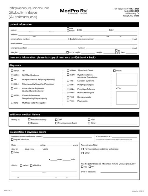 Fillable Online Intravenous Immune Globulin Intake