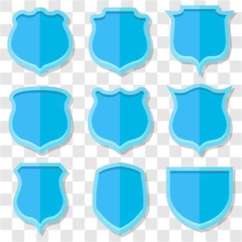 Conjunto De Escudos Vectoriales Azules En Estilo D Con Sombra Vector