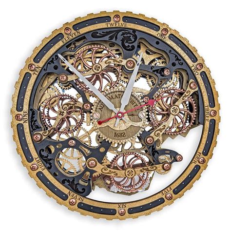 Automaton Bite Ircle Black Gold Large Wall Clock Moving Gears