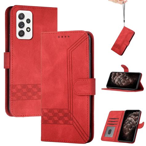 For Samsung Galaxy A53 5g Cubic Skin Feel Flip Leather Phone Case Red