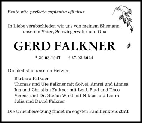 Traueranzeigen Von Gerd Falkner Augsburger Allgemeine Zeitung