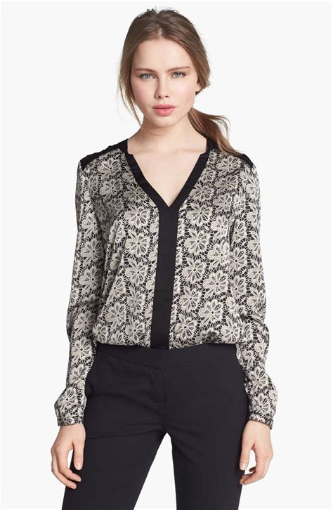 Vince Camuto Split Neck Lace Print Blouse Nordstrom