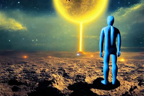 A Blue Alien Faceless Standing On The Planet Looking Stable