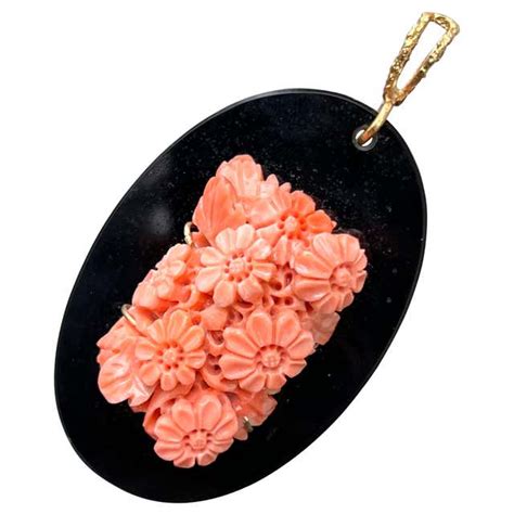 Large 14 Karat Gold Carved Coral Rose Floral Pin Brooch For Sale At 1stdibs