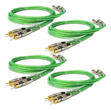 Kit 4 Cabos Rca 1m Serie 400 Pro Blindado Injetado Verde 5mm