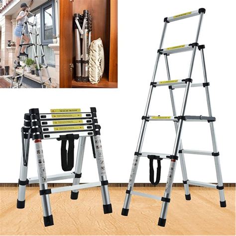 Bowoshen 5+6 Steps Aluminium Step Ladder with Handrail, 1.7M - 2.0M Telescopic Folding Steps ...