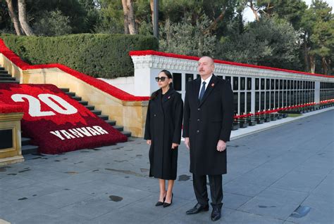 President Ilham Aliyev And First Lady Mehriban Aliyeva Visit Alley Of