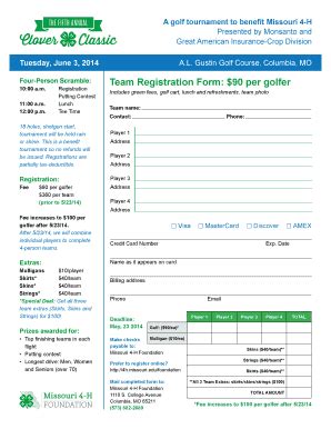 Fillable Online H Missouri Team Registration Form Per Golfer H