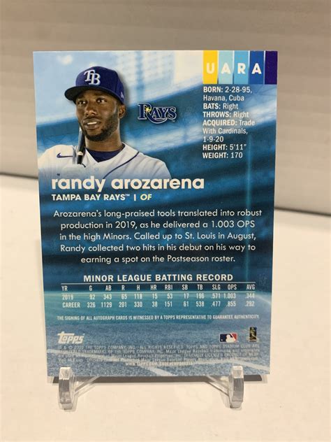 Randy Arozarena 2020 Topps Stadium Club Chrome Rookie Auto On Card