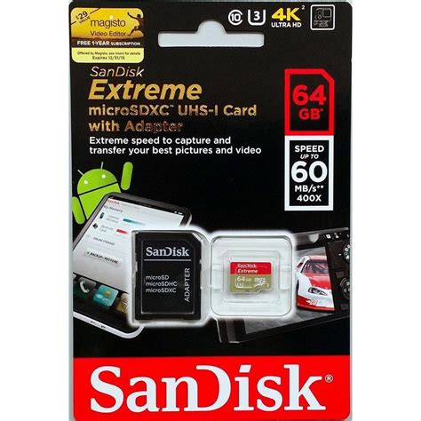 SanDisk Extreme MicroSDHC 60MB S 64GB SD Adapter Rescue Pro Deluxe