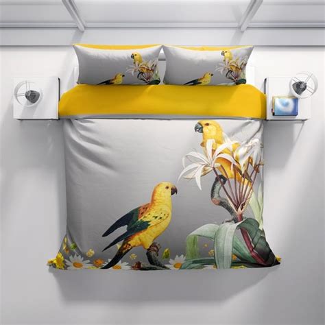 Monohome Yellow Parrot 3D Pamuk Saten Çift Kişilik Nevresim Fiyatı