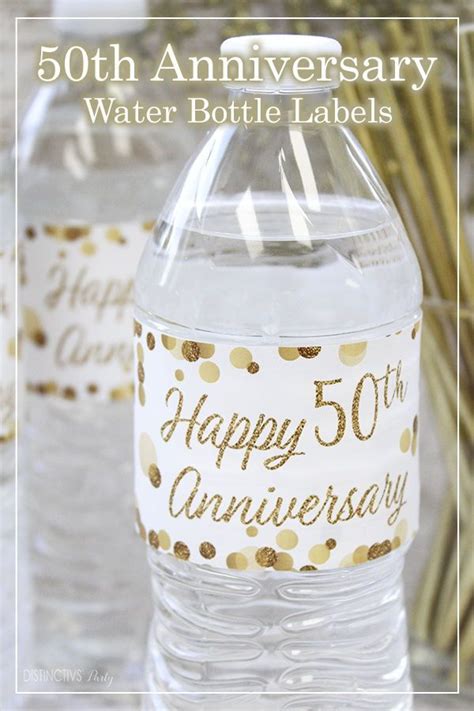 These Gold 50th Anniversary Water Bottle Labels Turn Your Basic Party Refreshments Into Easy