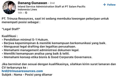 Pamungkas Adiputra On Twitter Lokerpam Pt Trinusa Resources