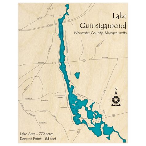 Lake Quinsigamond 3D Custom Wood Map – Lake Art LLC