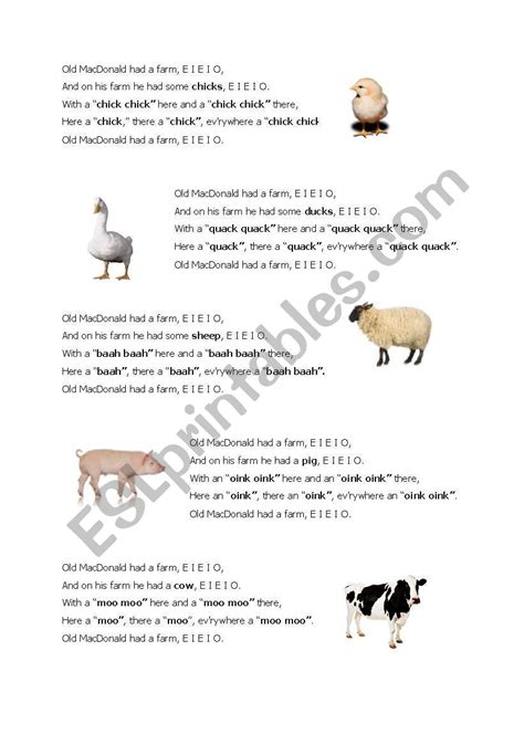 Song Old Macdonald Had A Farm Esl Worksheet By Dottel 58 Off