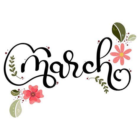 Marzo Mes Texto Letras Decoraci N Adornos Con Flores Y Hojas Png