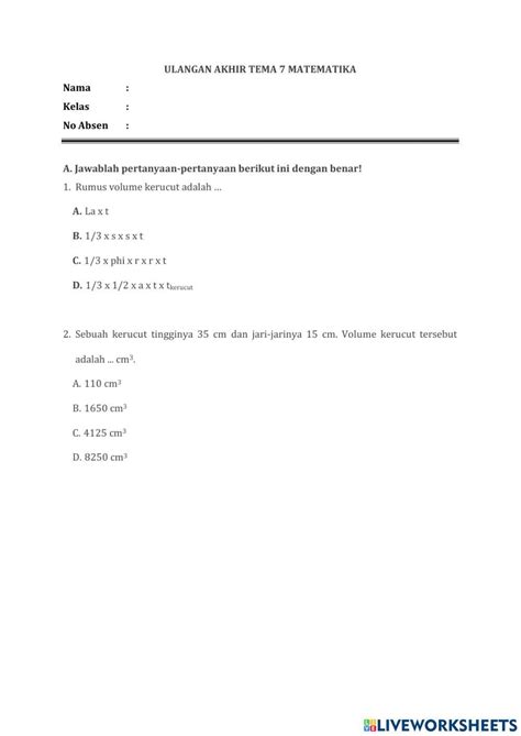 Ph Mat Kerucut Bola Worksheet Live Worksheets