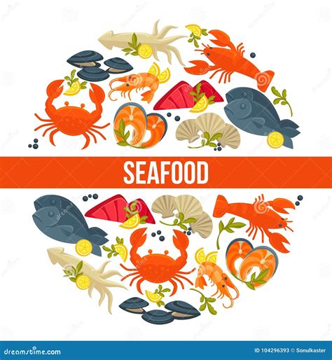 Seafood Poster Design With Tuna Meat Amberjack Fish Illustration