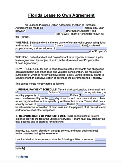 Free Florida Rental Lease Agreement Templates Pdf Word