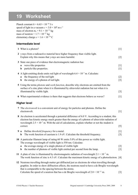 Coas Physics 2 Teacher Resources Worksheet 3 Kids Maths Worksheets