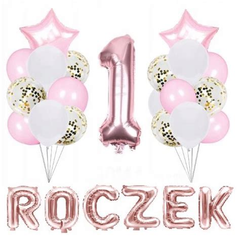 Zestaw Balon W Balony Roczek Cyfra Urodziny Rose Gold R Owe Konfetti