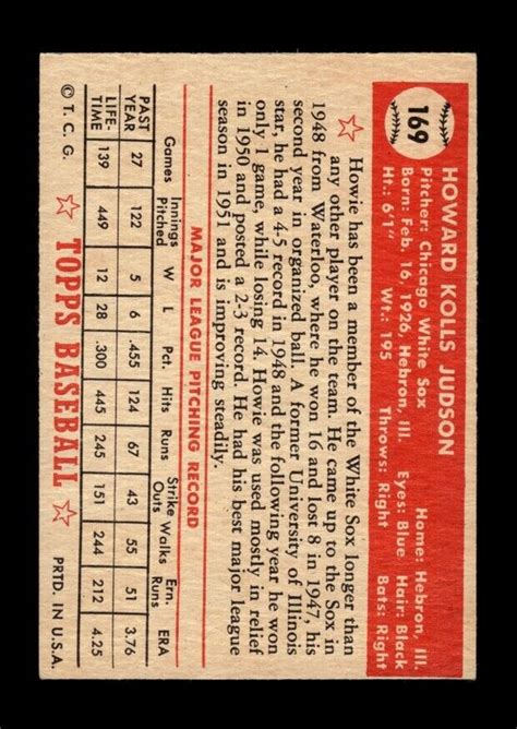 1952 Topps Set Break 169 Howie Judson VG VGEX GMCARDS EBay