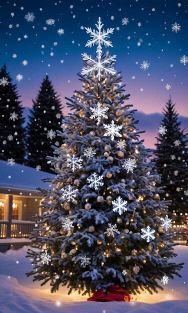 Premium Ai Image Snowflakes Falling On A Christmas Tree Adorned With