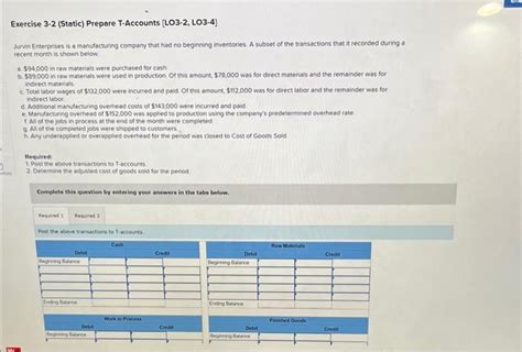 Solved Exercise Static Prepare T Accounts Lo Chegg