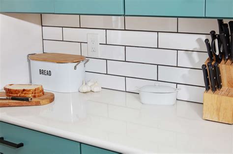 White Subway Tile Backsplash Dark Grout