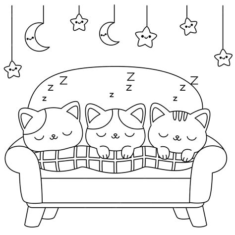 Premium Vector Three Adorable Cats Are Sleeping On A Sofa Coloring