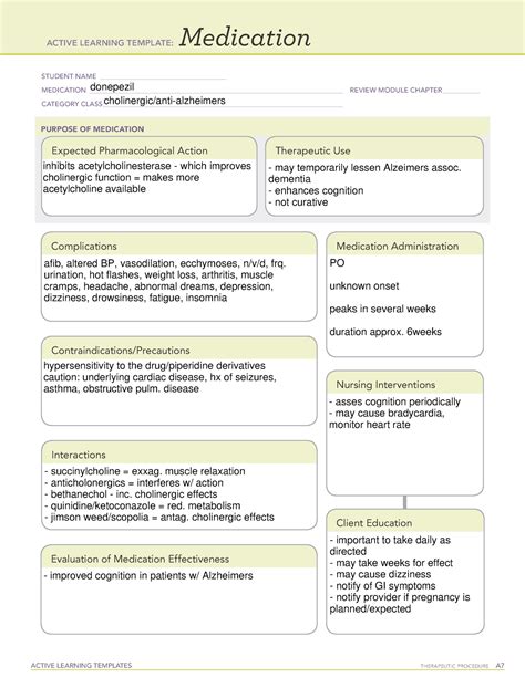 Med Template Donepezil Active Learning Templates Therapeutic