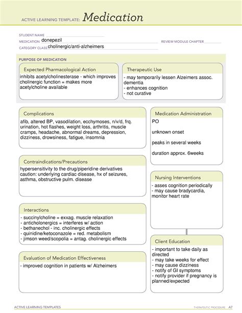 Donepezil Ati Medication Template